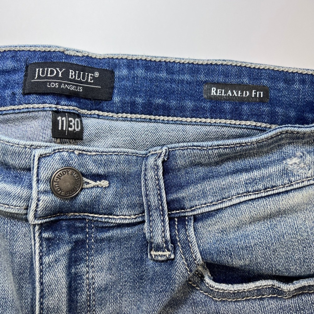Judy Blue Relaxed Fit Jeans Women 11/30 Blue Distressed‎ Paint Splatter Stretch - Picture 3 of 12